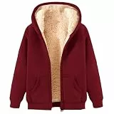 Generisch Fleecejacke für Damen Winterjacke Warm Teddyfleece mit Kapuze Jacke Wollmantel Einfarbige Bekleidung Teenager Mädchen Kapuzenjacke Frau Softshellmantel Elegant Bomberjacke
