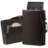 GSG SINCE 1998 Geldbörse Herren, Slim Wallet mit Münzfach, ID-Fenster, Portemonnaie mit RFID Schutz, Kartenhalter mini Portemonnaie Herren Kaffee