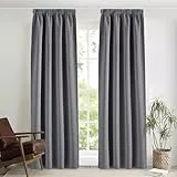 PONY DANCE Verdunklungsvorhänge mit Kräuselband für Schiene 2er Set H 245 x B 140 cm Thermovorhang gegen Hitze Schlafzimmer Gardinen und Vorhänge Grau Blickdicht Curtains for Living Room