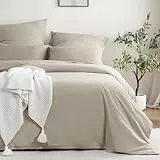 ATsense Bettwäsche 155x220 Baumwolle 2teilig, Stonewashed Bettwäsche-Sets Beige Ähnlich wie Leinen, Oeko-TEX, Hypoallergen und Atmungsaktiv, 1 Bettbezug und 1 Kissenbezug 80x80
