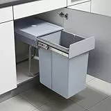 [en.casa] Einbaumülleimer Froland Mülleimer 1 Fach Mülltrennsystem ausziehbar Abfalleimer Küche 1x20L herausnehmbarer Behälter 34 x 26 x 42 cm Küchenmülleimer Grau