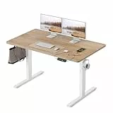 FEZIBO Höhenverstellbarer Schreibtisch EINTEILIGER Tischplatte, 120 x 60 cm Schreibtisch Höhenverstellbar mit USB-A und USB-C-Ladeanschlüssen, Steh-Sitz Tisch für Heimbüro, Standing Desk, Eiche