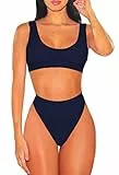 Viottiset Damen Bademode Crop Top Bikini Set Zweiteilige Badeanzug Hohe Taille Strandkleidung Push Up Deep Blue Groß