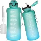 DEARRAY Tritan Trinkflasche 2l mit Strohhalm & Zeitmarkierung, 2 liter BPA-frei Große Wasserflasche mit Uhrzeit Motivierende Sportflasche für Fitness & Gym