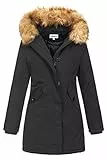 Elara Damen Winterparka | Jacke mit Kunstfell / Vegan Kunst Fell Kapuze | Designer Damenjacke | Gefütterte Outdoor Mantel | chunkyrayan, Größe XS, Farbe Schwarz (fällt kleiner aus)
