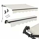 Juskys® Gelenkarmmarkise 400 x 300 cm, UV40+ & wasserabweisend, mit Kurbel & Wandhalterung Länge + Winkel einstellbar, Markise für Terrasse & Balkon, Sonnenschutz Balkonmarkise Gelenkmarkise, Beige
