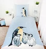 Klaus Herding GmbH Biber Bettwäsche Set mit Pinguin 135 x 200 cm 80 x 80 cm 100% Baumwolle