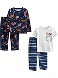 Simple Joys by Carter's Jungen 4-Piece Poly Pajamas Pyjamaset, Blau/Grau/Dinosaurier, 6 Jahre (2er Pack)