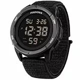 PINDOWS Herren Digitaluhr Sportuhr, Große Taktische Armbanduhr mit Nylon Klettverschluss, 50M Wasserdicht, LED-Licht & Stoppuhr, Robuste Outdoor Uhr für Arbeit, Laufen und Fitness