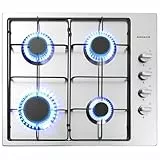 Arebos Gaskochfeld 4 Flammig | 58 cm Edelstahl Gasherd mit automatischem Flammenschutz | Erd- oder Propangas | Gaskocher Autark, effizient und energiesparend