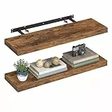 VASAGLE Wandregal, 2er Set, Schweberegal, Regalbrett, 20 x 80 x 3,8 cm, Wandboard für Bilderrahmen, Deko, Regal für Wohnzimmer, Arbeitszimmer, Küche, vintagebraun LWS28BX-2