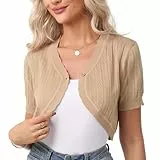 Gyabnw Bolero Jacke Damen Cardigan mit offener Vorderseite Boleros Achselzucken für Kleider Häkel Cardigan Knopfleiste Beige,S