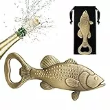 LKKCHER Barsch Fisch Flaschenöffner, Angler Geschenk, Geschenkidee Angel Zubehör, Fisch Deko, Geschenke für Angler Männer,Vatertagsgeschenk Geburtstagsgeschenk für Angler Papa Opa Angler Vater,Bronze