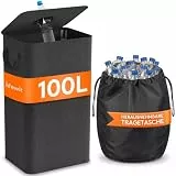 Lifewit 100L Pfandflaschen Sammelbehälter mit Deckel, Groß Pfandflaschen Aufbewahrung, Behälter Leergut & Altglas Aufbewahrung, Flaschensammler mit Loch Küche Abstellraum Flaschentasche, Dunkelgrau