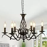 Comely Kronleuchter im Traditionellen Landhausstil, 6 Flammig Schwarz Pendelleuchte Esstisch aus Schmiedeeisen, Höhenverstellbarer Deckenleuchte für Wohnzimmer Schlafzimmer Küche, E14 Fassung