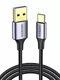 UGREEN USB C Ladekabel QC 3.0 USB C Kabel USB 3.0 5Gbps Nylon USB auf USB C Kabel kompatibel mit Galaxy S23 S22 S21 S10 A73 A72 A523 P30 Lite Redmi 10, Note 9 Pixel 7 iPhone 15 Pro(2m)