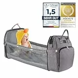 all Kids United® Baby Wickelrucksack Deluxe mit Kinderbett - Babytasche Wickeltasche Set: Baby-Rucksack, Wickelauflage, integriertem Babybett, Kinderwagen-Haken (Grau)