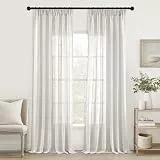 MIULEE Gardinen Vorhänge mit Kräuselband Schlaufenschal Voile Vorhang Modern Leinenoptik Halbtransparent für Wohnzimmer Schlafzimmer Schiebevorhang 2er Set Stores Linen Weiß 290x140 cm