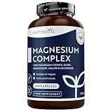 Nutravita Magnesium Komplex - 240 Hochdosierte Kapseln mit 1146mg Magnesiumcitrat - Magnesium Bisglycinat Oxid, Bisglycinat, Malat, Ascorbat davon 400mg Elementares pro Tagesdosi - Vegan