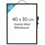 KTRIO Kleines Whiteboard, trocken abwischbar, 40 cm x 30 cm, doppelseitiges magnetisches Whiteboard für die Wand, schwarzer Aluminiumrahmen, hängendes und tragbares Whiteboard für Studenten, Planung,