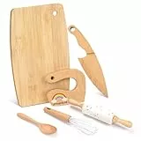 LETTO & TAILOR Hölzernes Kindermesser und Kinderbackset für echtes Kochen, 6 PCS Kleinkind Montessori Küchenwerkzeuge, Kochen und Backen für kleine Köche