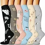 FuelMeFoot 6 Paar Kompressionsstrümpfe für Damen und Herren, Bunte Kompressionssocken Stützstrümpfe für Laufen, Sport, Flug, Reise, Radfahren.09-multi-6 Paar L/XL