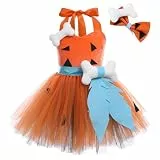 FYMNSI Höhlenmenscher-Kostüm für Mädchen, Kinder, Höhlenmensch-Kostüm, Kleinkind, Baby, Feuersteine, Halloween, Party, Cosplay, historische Steinzeit, Bühnenaufführung, Tutu, Tüll, Kleid, Knochen