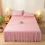 Epinki Wrap-Around Bettvolant 120x200cm Gepolstert, Bettrock Tagesdecke Einfarbig Hellrosa Matratzenschutz, Polyester Baumwolle Tagesdecke für Boxspringbett & Wasserbett