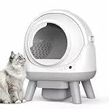 ELS PET Selbstreinigende Katzentoilette, Sicherheitsschutz, App-Kontrolle, geruchlos, mit Katzenstreu-Matte und Abfallbeuteln für mehrere Katzen (Weiß und Grau)