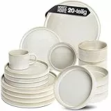 Moritz & Moritz CASTELLO 20-teiliges Geschirrset 4 Personen Beige - Teller Set aus Steinzeug - Geschirr Set aus 4x Dinnerteller, 4x Dessertteller, 4x Suppenteller, 4x Schalen und 4x Tassen