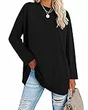 Ebifin Oversize Langarmshirt Damen Longshirt Rundhalsausschnitt Oberteil Langarm T Shirts Pullover Basic Tunika Tee Tops.Schwarz.M