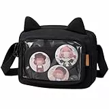 Inshere Mini Ita Crossbody Tasche für Damen, Kleine Nylon Messenger Tasche mit transparentem Pins Display-Fenster, Kawaii Schultertasche mit 2 Fächern, Schwarz