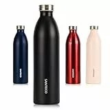 SANTECO Edelstahl Trinkflasche 1L, 100% dicht Thermosflasche 12 h heiß / 24 h kalt, absolut dicht für Schule, Büro, Sport, Outdoor