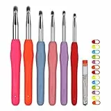 Coopay Großes Häkelnadel Set, Größen 6,0 mm, 6,5 mm, 7,0 mm, 8,0 mm, 9,0 mm, 10 mm Häkelnadeln mit Solide Haken und Weichem Griff für Arthritische Hände, Klobige Ergonomisch Metall Häkelnadelset