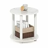 Furinno Turn-N-Tube 2-stufiger runder Beistelltisch aus Holz, Marmorweiß