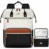 MATEIN Laptop Rucksack Damen 15,6 Zoll mit Isolierted Kühltasche, Rucksack mit Kühlfach Wasserdicht, Arbeitsrucksack Damen Anti Diebstahl, Schulrucksack 2 in 1 für Uni, Büro, Arbeit, Business, Beige