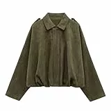 Jacke Damen, Kurze Blouson Jacke Casual Pilotenjacke Kurze Lederjacke im Casual Look Wildlederjacke Damen Kurz Übergangsjacke (DE/NL/SE/PL, Alphanumerisch, S, Regular, Regular, Grün)