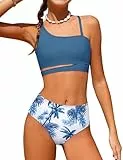 Queenstyle Mädchen-Badeanzüge, Bikini-Set für Kinder, mit Aussparungen, Bikinioberteil, zweiteilige Badebekleidung für Mädchen, Marineblau, 15-16 Jahre