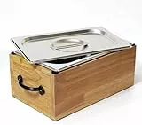 GOURDBRO Biomülleimer Küche, Komposteimer mit Deckel & Holzbox, Kleiner Biomülleimer Küche Geruchsdicht, Spülmaschinenfest Kompostbehälter, 3.2L
