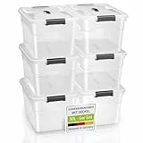 Juskys Aufbewahrungsbox mit Deckel - 6er Set Kunststoff Boxen 30l - Box groß, stapelbar, transparent - Aufbewahrung Ordnungssystem Aufbewahrungsboxen