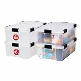 Iris Ohyama Luftdichte Kunststoff-Aufbewahrungsboxen mit Deckel, 30L, 4er-Set, Transparent, Hermetischer wasserdichter Verschluss, Robuste Schnappverschlüsse, Stapelbar, Staubschutz, BPA-frei, AT-LS