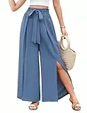 Svanco Palazzo Hose Damen Sommer Weite Plissee Hose Lockere High Waist Paperbag Hosen mit Schlitz