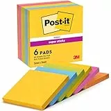 Post-it Super Sticky Notes Carnival Collection, Packung mit 6 Blöcken, 90 Blatt pro Block, 76 x 76 mm, Gelb, Blau, Grün, Pink - Extra-stark klebende Notizzettel für To-Do-Listen und Erinnerungen