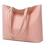 MEEGIRL Damen Henkeltaschen, Einfache Handtaschen PU Leder Tote Shopper Bag für Arbeit, Schule, Einkauf mit Reißverschluss und Innentasche (Rosa)