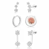 CERSLIMO 3 Paar Ohrringe Set für Mehrere Ohrlöcher, Ohrringe Stecker Silber 925 AAA Zirkonia Ohrstecker Set für Frauen Damen Mädchen
