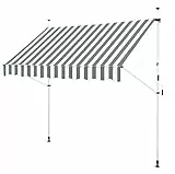 Gartenfreude Klemmmarkise 250 x 120 cm - Sonnenschutz Balkonmarkise Campingmarkise Ohne Bohren, Grau/Weiß - Wellen Schnitt, 4900-1525-133