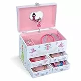 Jewelkeeper - Märchenprinzessin und Herzen große Musikschmuck-Aufbewahrungsbox mit 4 ausziehbaren Schubladen - Tanz der Zuckerfee Melodie Weiß