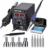 Yofuly 750W Lötstation, 2 in 1 Heißluft Lötstation Lötkolben Set 8786D SMD Entlötstation & Lötstationen 392°F -896°F Einstellbare Temperatur LED Digital Anzeige 5 Zusätzliche Lötspitzen (EU)