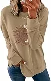 NAIOSS Damen Pullover Drucken Sweatshirt Langarm Oberteile Herbst Winter Shirt Bedrucken Rundhals Pulli Locker Casual Sport Streetwear Tops(Braun/XXL)