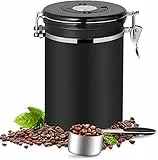 Dreamhigh® Luftdichte Dose für Kaffee, Körnung 1 kg, Kaffee-Behälter aus Edelstahl mit Dosierlöffel – Schwarz, 2800 ml